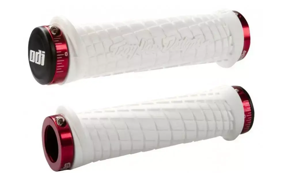 Osta Nyt Kädensijat ODI Troy Lee Designs Signature MTB Lock-On White w/ Red Clamps