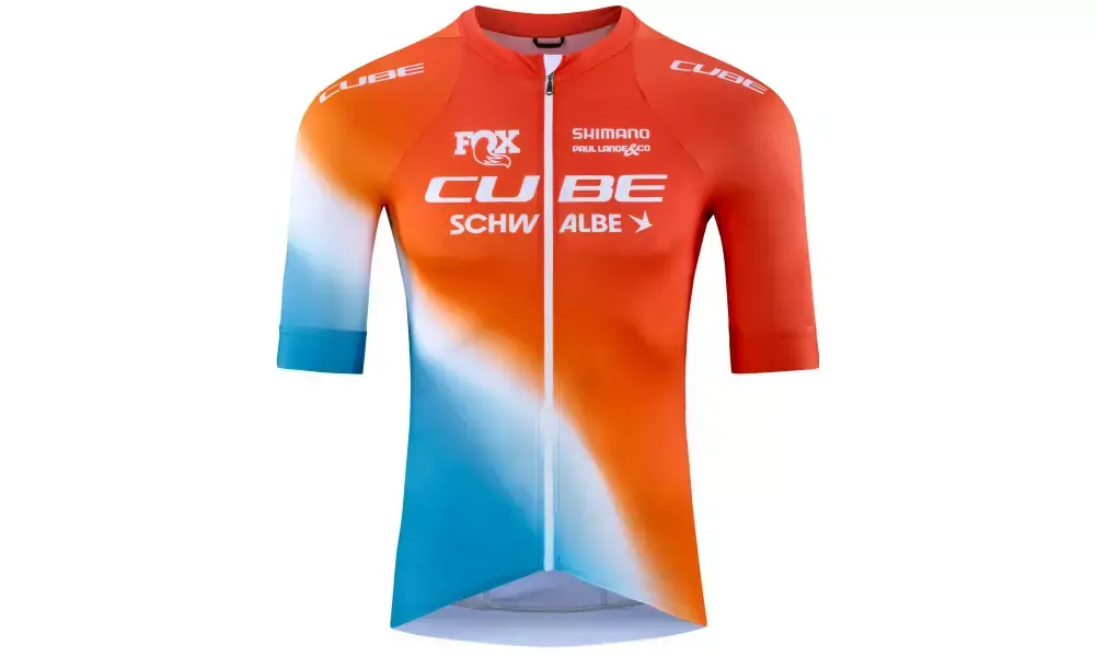 Cycling jersey Cube Road/XC X Factory Racing S/S blue‘n‘orange Pakollinen (Must-Have)